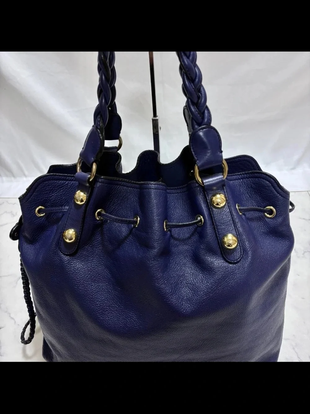 Mulberry Navy Leather Braided Handle Tote Bag